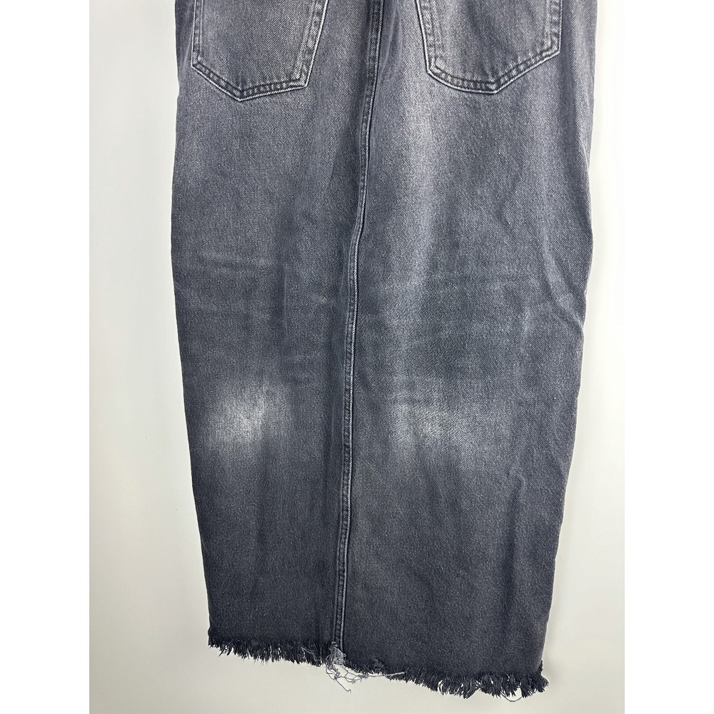 Reformation Nila Long Denim Skirt Front Slit Raw Hem Faded Washed Black Size 28 - Picture 8 of 13